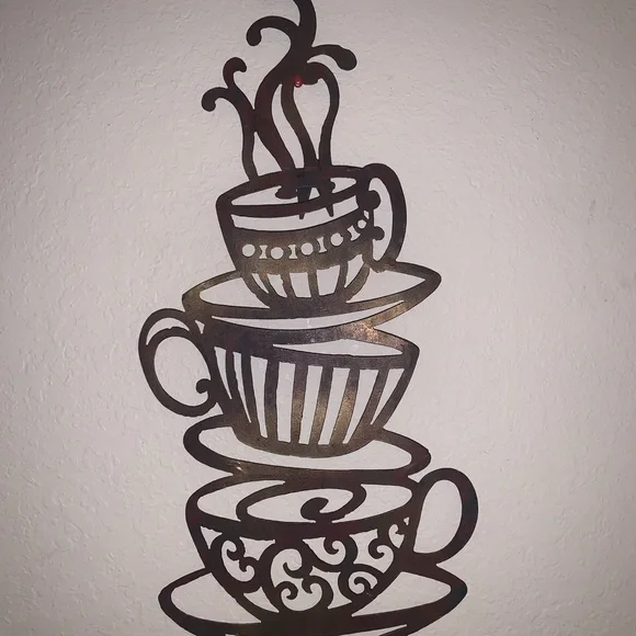 Rustic large metal stacked coffee / tea cup silhouette - Picture 3 of 12